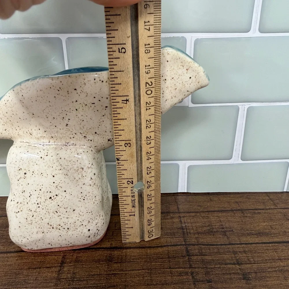 West Elm Speckled Ceramic Bird Figurine Aqua Blue Glaze Modernist Sculpture
